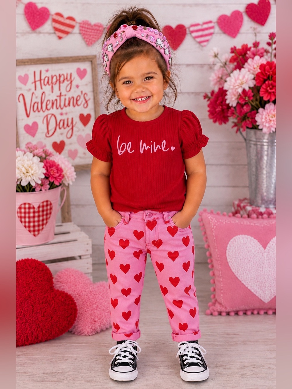 BRAND NEW WITH TAGS Girl’s Be Mine Valentine’s Top & Heart Print Jeans Set